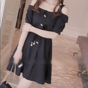 Strappy Off Shoulder Baby Doll Dress - Black